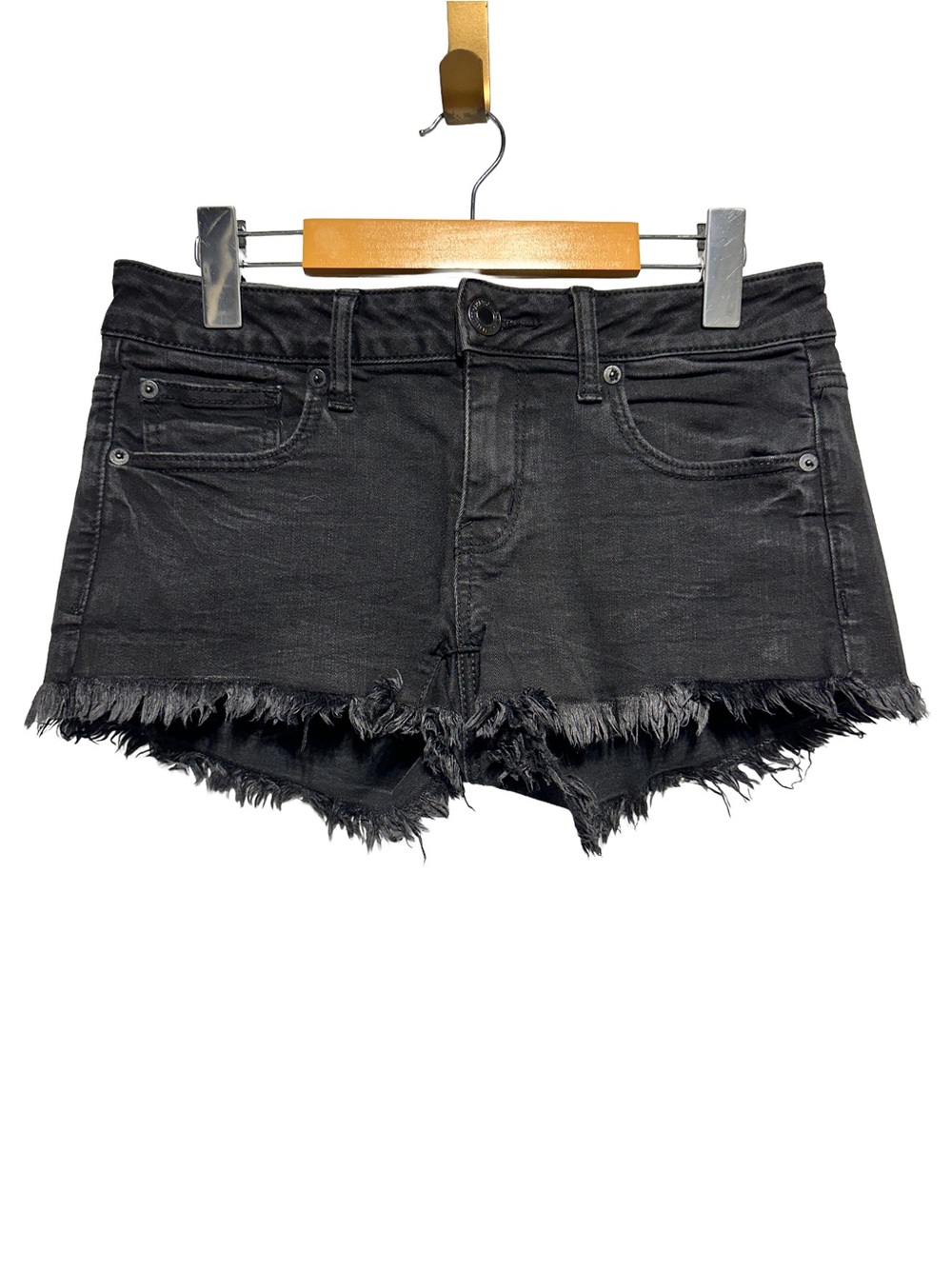 AMERICAN EAGLE Super Low Shortie Jean Shorts Y2K Bratz Mall Goth Black Denim